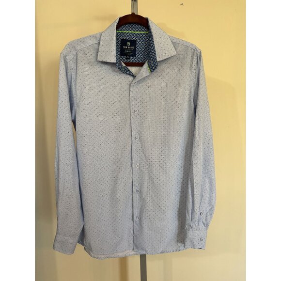 Tom Baine Mens Dress Shirt Wrinkle Free Medium Slim Fit 15 -15.5 Light Blue - Picture 13 of 13